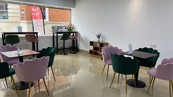 one of the seating areas inside Patisserie Luxe's patisserie in Poole